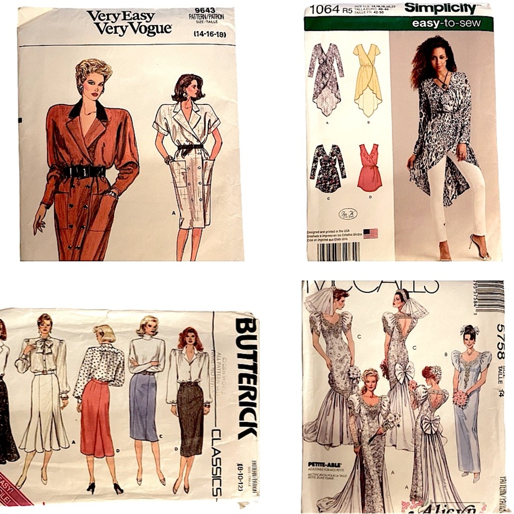 VINTAGE women's fashion assorted sewing patterns, dresses, tops, skirts, wedding
